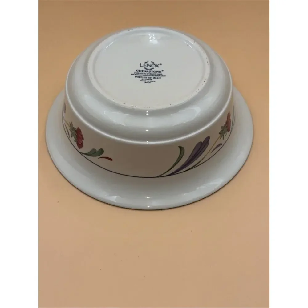 Lenox Chinastone Poppies On Blue Vegetable Bowl 8 1/2